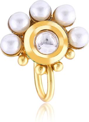 Divastri Cubic Zirconia, Pearl Gold-plated Plated Alloy, Stone Nose Ring