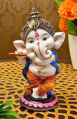 krishnagallery1 Dancing Flute Ganesh Murti , Ganesh Ji Murti, Love Couple, Ganesh Statue Decorative Showpiece  -  15 cm