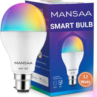 MANSAA Wi-Fi RGB-W Multicoloured - (12 Watt) B22 BASE Smart Bulb