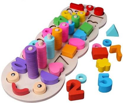 Bestie Toys 3 in 1 Wooden Caterpillar Digital Shape Pairing Math Toy