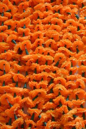 ONRR Orange Marigold Flower Orange Garland Pack of 10pcs fabric, flower buds are made up of recyclable plastic material Garland