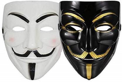 Rangbaaz Enterprises Comic Face Anonymous (Black & White) Gift Set Of 2 Pcs Party Mask Party Mask