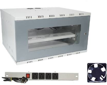 Welkar 6U Rack - DVR/NVR/Server/Network Rack Shelf with 4-Power Socket Plug Surge Protector Metal Cabinet Box - Wall Mount Iron Wall Shelf