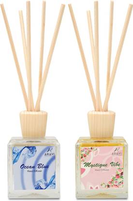 Aravi Fragrance From Nature Ocean, Mystique Vibe Diffuser Set, Automatic Spray, Aroma Oil, Refill, Diffuser Ocean Blue & Mystique Vibe Reed Diffuser