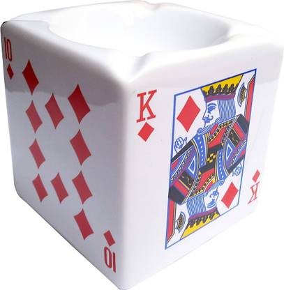 Purpledip Ceramic Ashtray 'Draw of Luck': Playing Cards Design Ash Multicolor Ceramic Ashtray