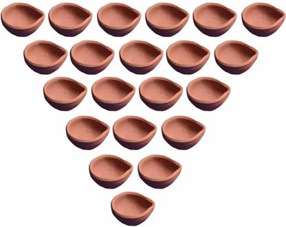 Xydrozen ® Handmade Circular Shape Plane Clay Diya Terracotta (Pack of 21) Table Diya Set