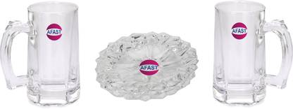 AFAST (Pack of 3) Transparent Glass & Snack Plate Set KN59 Glass Set Beer Mug