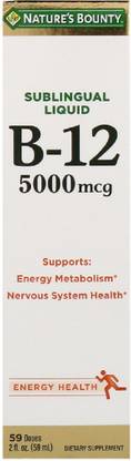 Nature's Bounty Sublingual Liquid, Vitamin B12, 5,000 mcg, 2 fl oz (59 ml)