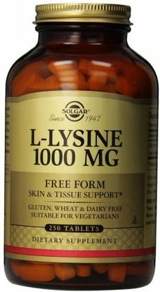 Solgar L-Lysine, Free Form, 1,000 mg, 250 Tablets