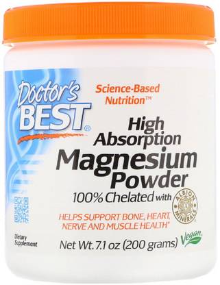Doctor's Best Magnesium Powder 100% Chelated with Albion Minerals, 7.1 oz (200 g)
