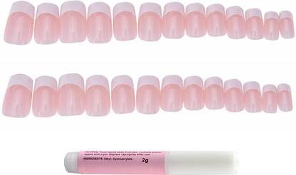 Charmy French False Finger Nails with Glue Natural Pink