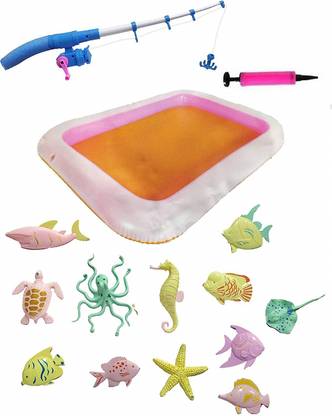 CrazyBuy Magnetic Fishing Game Bath Toy with Fishing Rod & Inflatable Tub Bath Toy