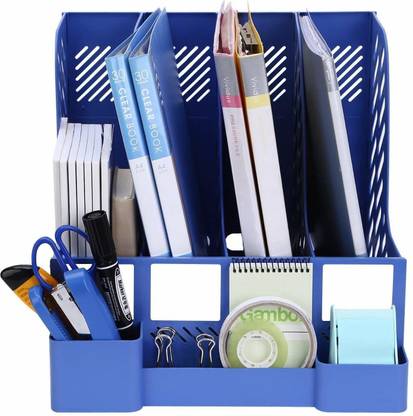 XYPNOTIC 4 Compartments ABS Plastic File & Stationery Holder Rack for Home & Office