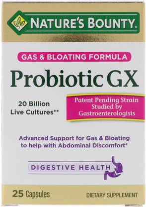 Nature's Bounty Probiotic GX, Gas & Bloating Formula, 25 Capsule