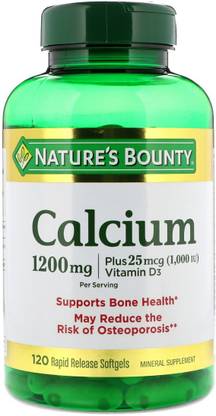 Nature's Bounty Calcium Plus Vitamin D3, 1200 mg, 120 Rapid Release Softgels