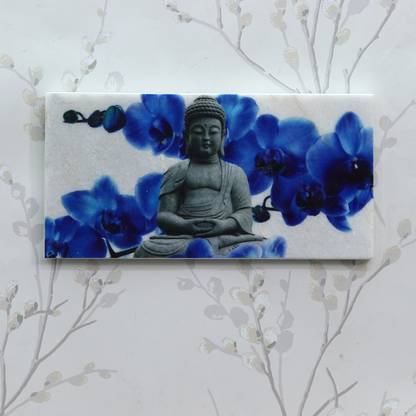 eCraftIndia Meditating Lord Buddha Marble Rectangle Tile Ink 6 inch x 12 inch Painting