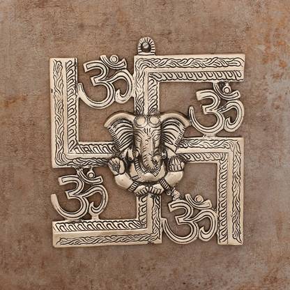 Flipkart Perfect Homes Lord Ganesha on Om Swastik Metal Silver Wall Hanging Decorative Showpiece  -  22 cm