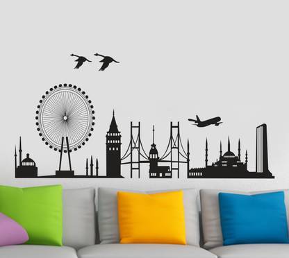 Decoration Stickers 90 cm City Scenes Wall Sticker 43cm X 90cm| Wall Sticker for Living Room -Bedroom - Office - Home Hall Decorative Stickers Self Adhesive Sticker