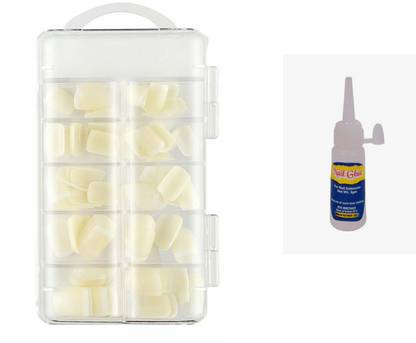 BEAUTRISTRO Reusable Acrylic False Nails With Free Glue WHITE