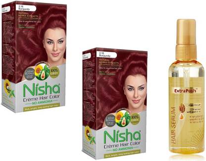 Nisha Hair Color 2 Pc Burgundy + 1 Pc of Walnut Hair Serum 100 ml