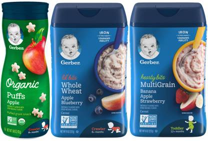 GERBER Puffs Apple+Cereal Apple Blueberry+Cereal Banana Strawberry* Combo