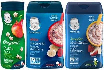 GERBER Puffs Apple+Cereal Banana Strawberry+Cereal Banana Apple ' Combo