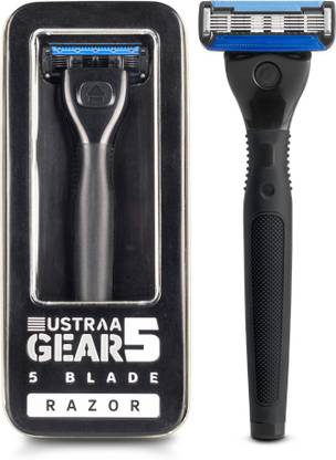 USTRAA Gear 5 Blade Razor with Contoured Rubber Handle(Black), Men