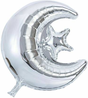 Bash N Splash Solid Silver Eid Moon Mubarak 20" Silver Eid ka Chand 1Pc Foil Balloon Balloon
