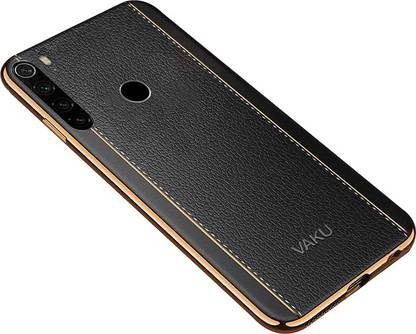 Vaku Luxos Back Cover for Redmi Note 8 Vertical Leather Stitched Gold Electroplated Soft TPU Case