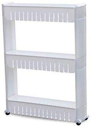 NGEL Containers Kitchen Rack Plastic Plastic 3 Tire Slim Side Bottle Storage Rack with Wheels/Kitchen Spice Rack Storage Rack/Multipurpose Storage Slim Side Rack