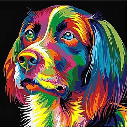 ADROIT ENTERPRISE Modern Animal Abstract Dog Colorful Canvas Painting 12x15 in Acrylic 15 inch x 12 inch Painting