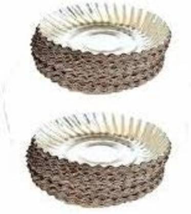 Saifee Silver Coated 10 inch Paper Plates Pack of 2 (100 pcs) Quarter Plate