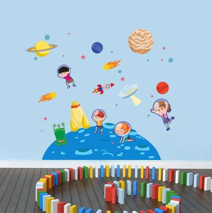 Creatick Studio 49 cm Kids in Solar System Wall Sticker Self Adhesive Sticker