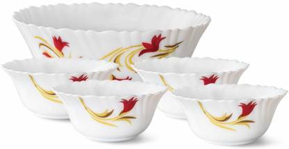 Larah by Borosil Opalware Serving Bowl Red Lily