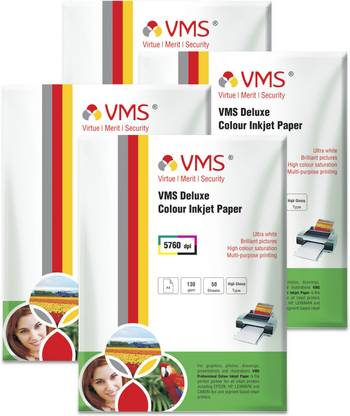 VMS Deluxe Glossy Photo Paper (4 x 50 sheets) Unruled A4 130 gsm Inkjet Paper