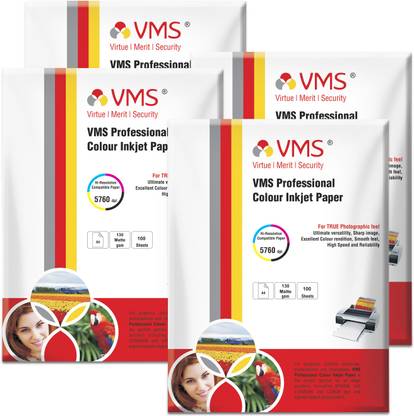 VMS Professional Matte Photo Paper (4 x 100 sheets) Unruled A4 130 gsm Inkjet Paper
