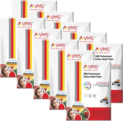 VMS Professional Color Matte Inkjet Paper for all Inkjet Printers ( 10 x 100 sheets) Unruled A4 110 gsm Inkjet Paper