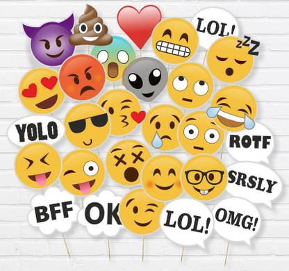 Party Hour Emoji Smiley Theme Photobooth Props - Pack of 29 Photo Booth Board