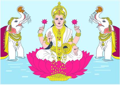 Sudarshan Creatives 50 cm Diwali Special Laxmi Mata Wall Stickers 35Cm X 50Cm Self Adhesive Sticker