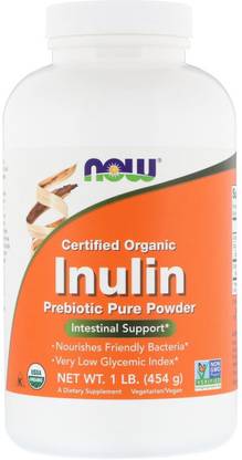Now Foods Certified Organic Inulin, Prebiotic Pure Powder, 1 lb (454 g)