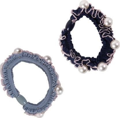 Missy Ruffled Bands with Pearls- Blue/ Indigo (Pack of 2) Rubber Band