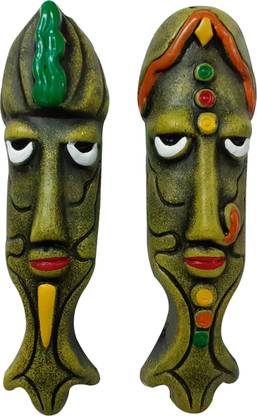 ESVAR Terracotta Home Decorative Multicolored Tribal Mask Combo-2 Pcs. Decorative Showpiece  -  19 cm