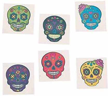 FUN EXPRESS Day Of The Dead Sugar Skull Tattoos 72 Count