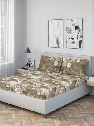 D'Decor Cotton Double Fitted (Elastic) 400 TC Floral Bedsheet