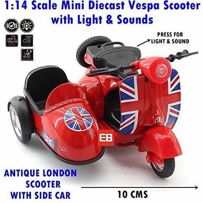 vbenterprise DIE CAST Metal Play Set - Perfect Toy Set for Kids (London Vespa Scooter with Sidecar - Light & Sounds)