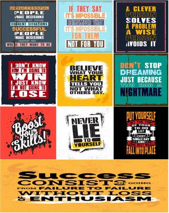 Combo Pack of 10 Motivational and Inspirational Wall Posters Paper Print