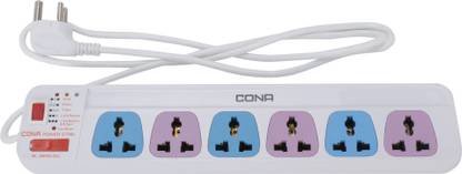 CONA Value Series Spike Suppressors 2731 Colour 6x1 Power Strip 1.5 Meters wire 6 Amperes with Power Indicator|6A Spike Guard|Multi Socket Spike Guard|Surge Protector|Extension Cord|6 Sockets With 1 Switch|Suits all kind of Décor. Sleek Design. CE (European Conformity), ISO (9001:2008), Made in India 6  Socket Extension Boards