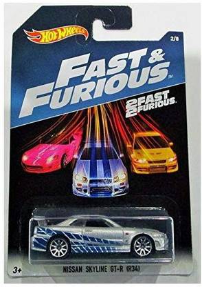 Fast Furious Hot Wheels 2017 0 and Nissan skyline GT-R R34 silver/blue 2 fast