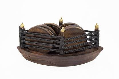 ARTANDCRAFTINDIA Round Reversible Wood Coaster Set