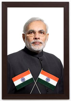 Braj Art Gallery Narendra Modi Framed Photo Digital Reprint 19.5 inch x 13.5 inch Painting